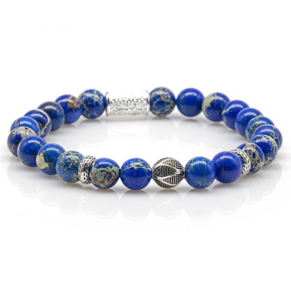 Bead Bracelet Blue Imperial Jasper Beads 925 Sterling Silver Monaco