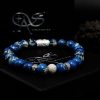 Perlenarmband Blue Imperial Jaspis Perlen Luna 925 Sterling Silber