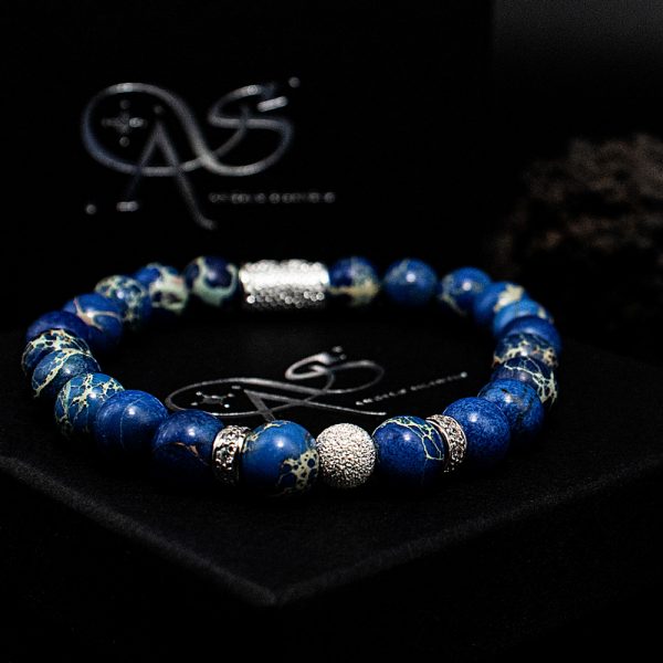 Bead Bracelet Blue Imperial Jasper Beads Luna 925 Sterling Silver