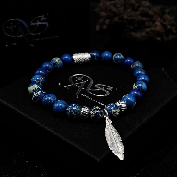 Bead Bracelet Blue Imperial Jasper Beads Angels 925 Sterling Silver