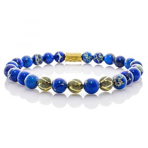 Bead Bracelet Blue Imperial Jasper Beads Excelsior Gold 925 Sterling Silver