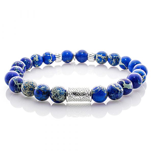 Perlenarmband Blue Imperial Jaspis Perlen Angels 925 Sterling Silber