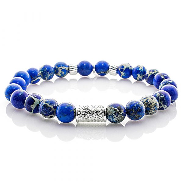 Bead Bracelet Blue Imperial Jasper Beads Angels 925 Sterling Silver