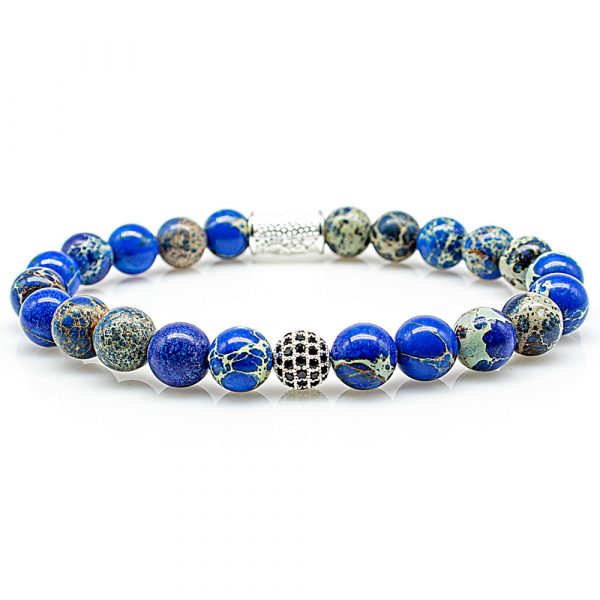Pearl Bracelet Blue Imperial Jasper Pearls Royal Beads 925 Sterling Silver