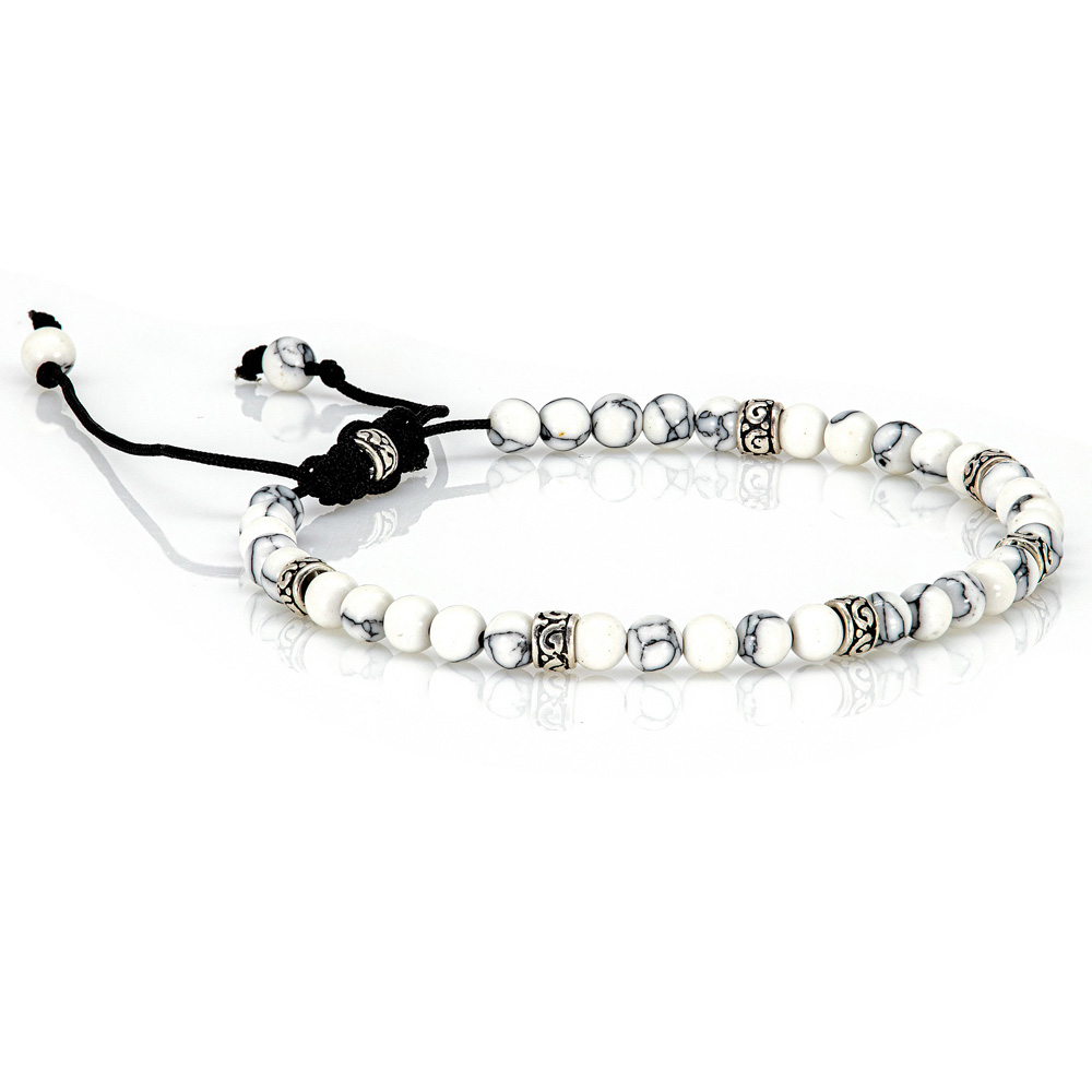 Pearl Bracelet Yoga Bracelet Howlite Beads 925 Sterling Silver