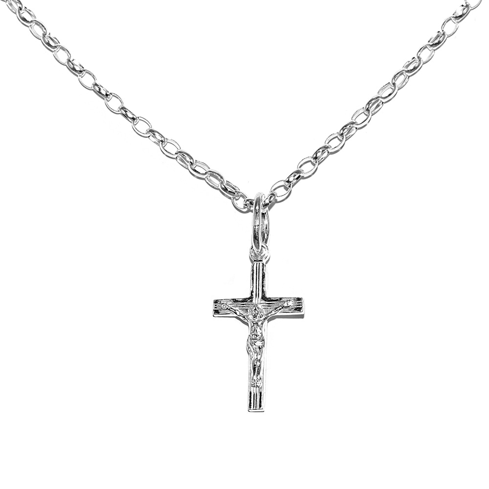 Halskette Rolo Kette mit Kreuzanhänger 925 Sterling Silber