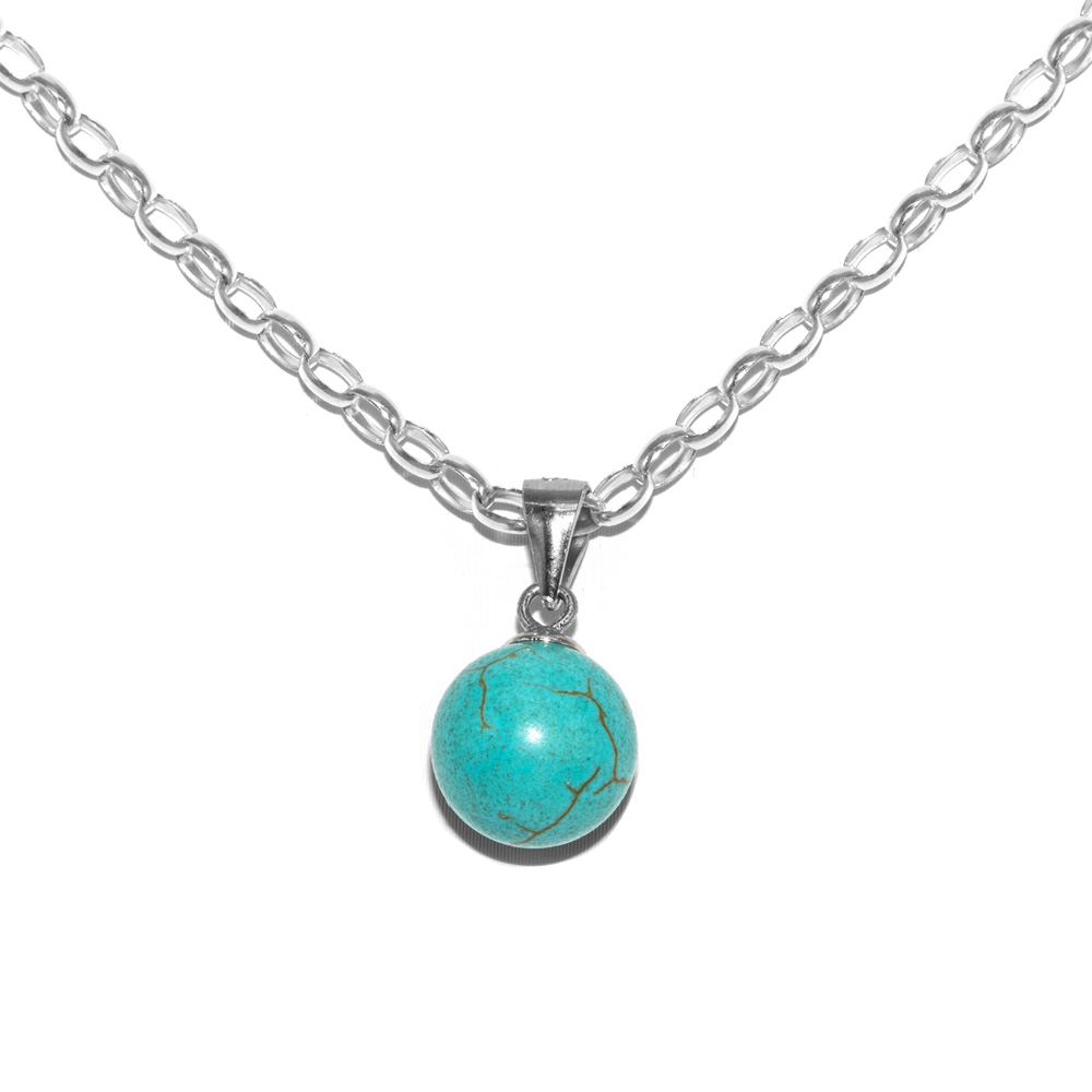Necklace Rolo Chain Pendant Turquoise Bead 925 Sterling Silver