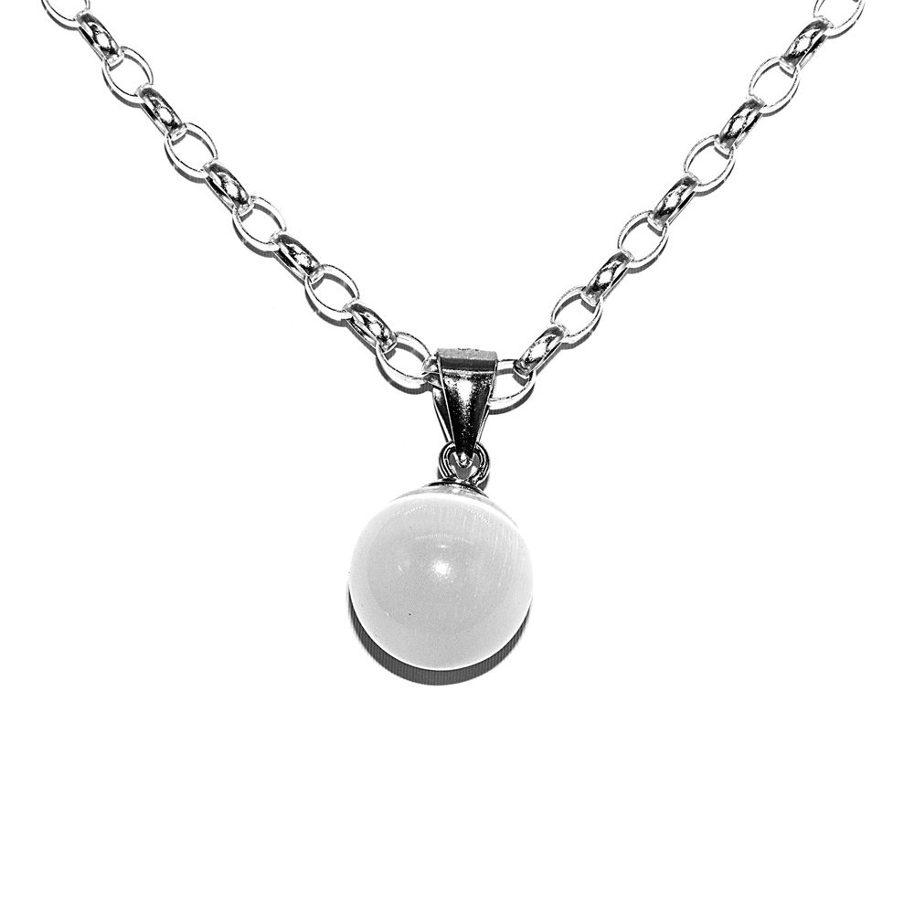 Necklace Rolo Chain Pendant Cat-Eye Pearl 925 Sterling Silver