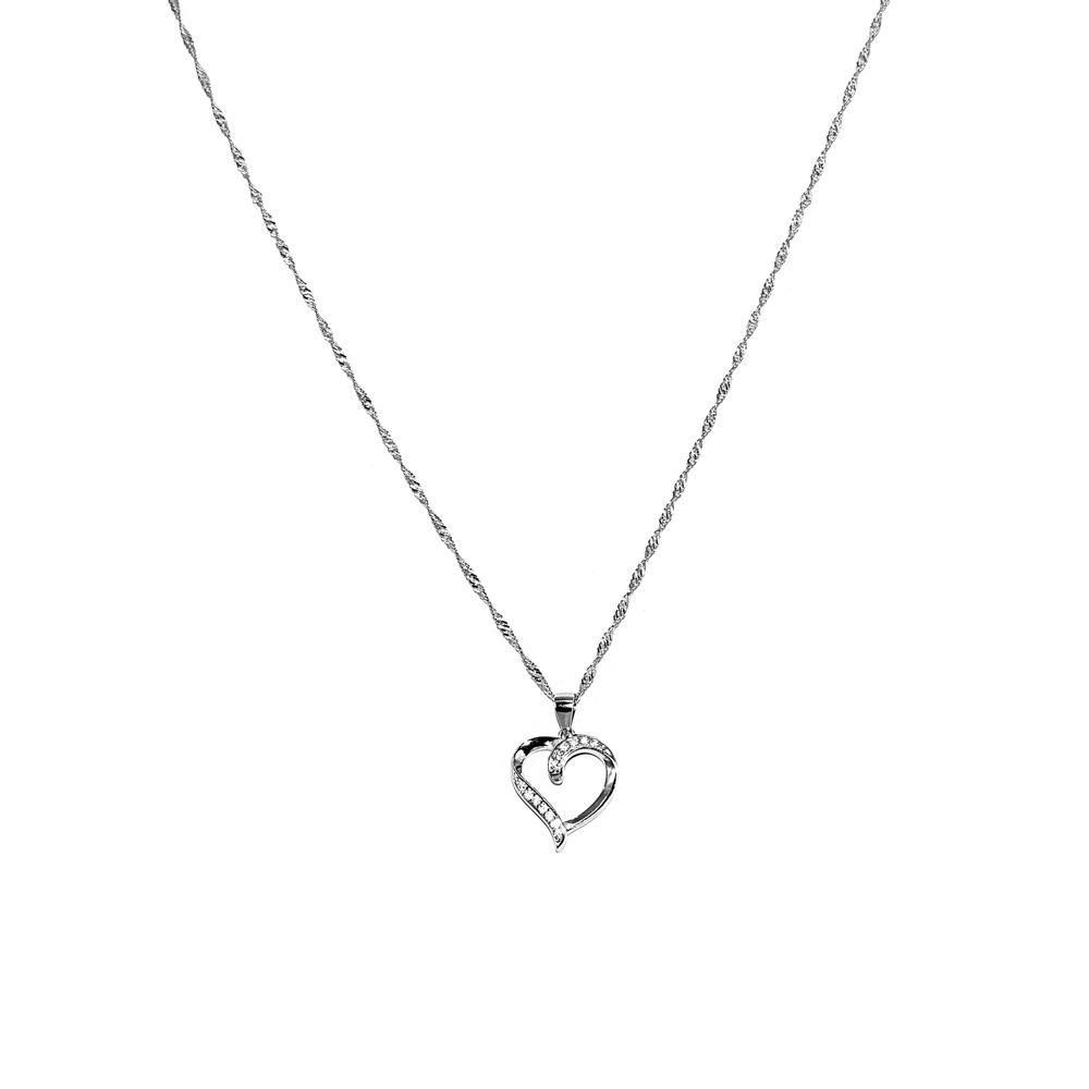Necklace Twisted Curb Chain with Heart Pendant Zircon 925 Sterling Silver
