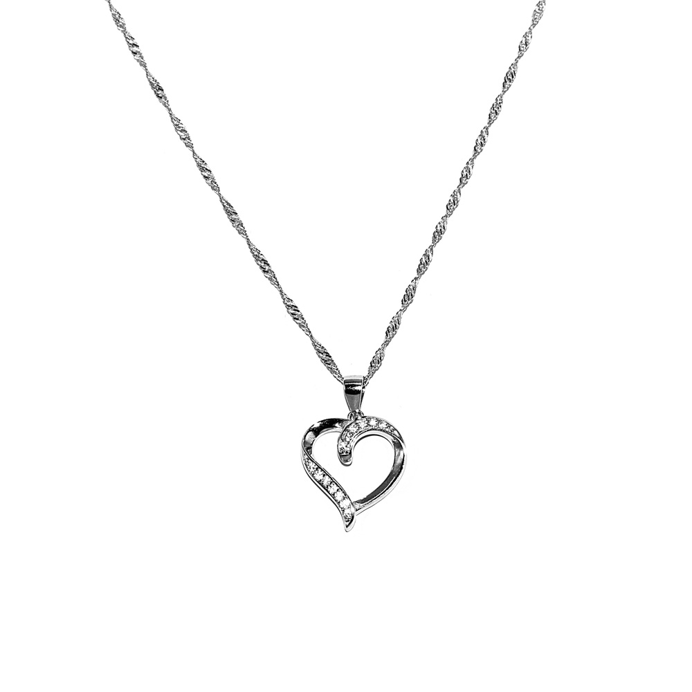 Necklace Twisted Curb Chain with Heart Pendant Zircon 925 Sterling Silver