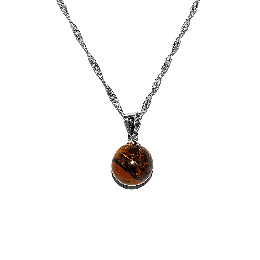 Necklace Twisted Curb Chain Pendant Tiger Eye Pearl 925 Sterling Silver