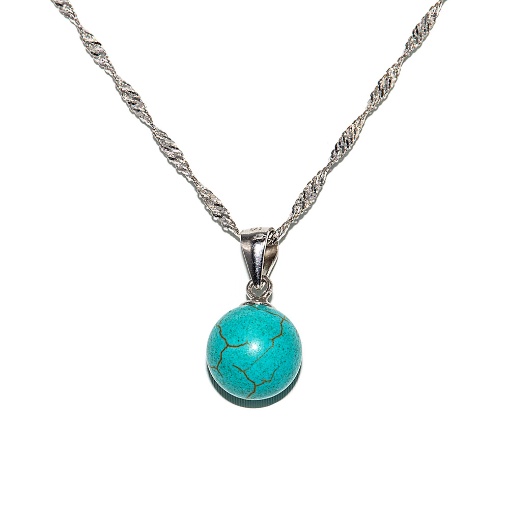 Necklace Twisted Curb Chain Pendant Turquoise Pearl 925 Sterling Silver