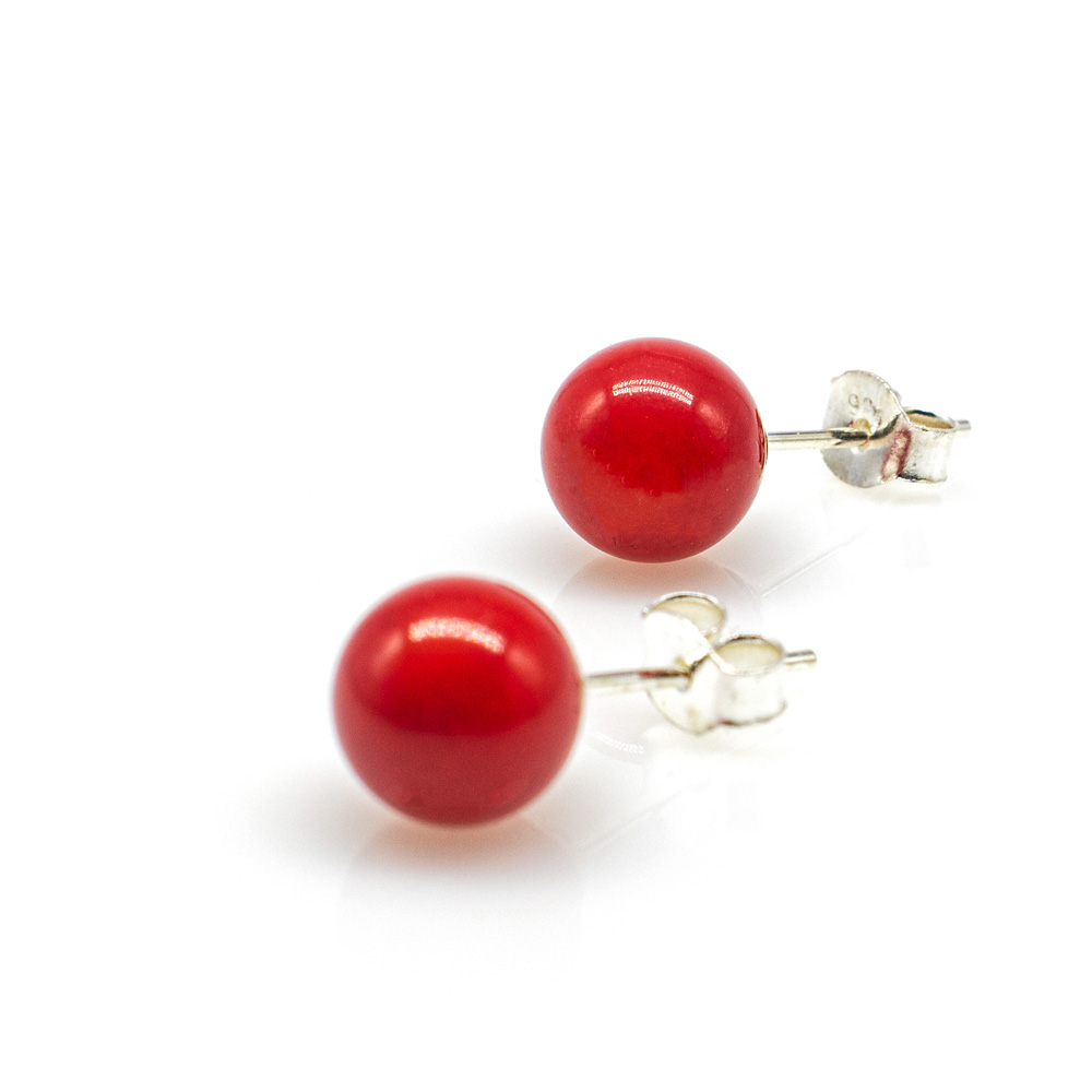 Earring 925 Sterling Silver Red Coral Beads