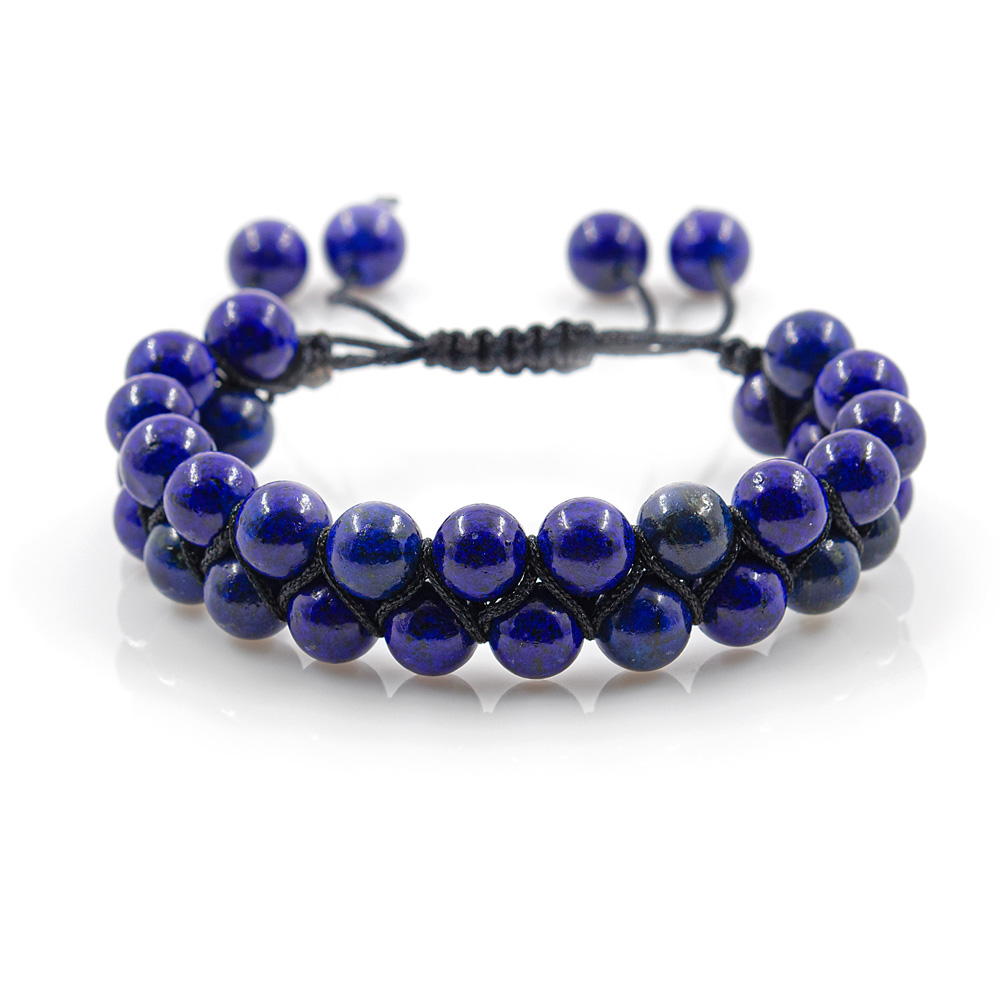 Pearl Bracelet Lapis Lazuli Double Row Braided