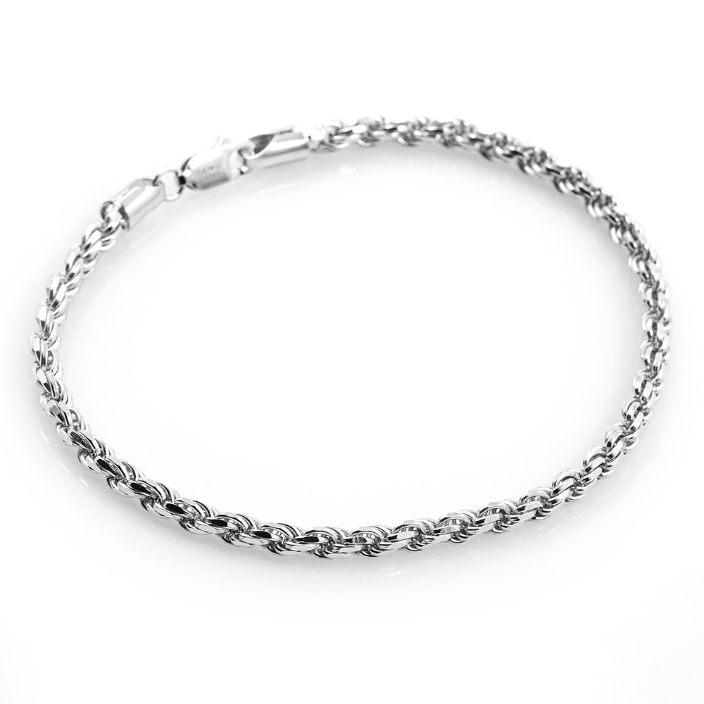 Bracelet Cord Bracelet in Diamond Cut 925 Sterling Silver