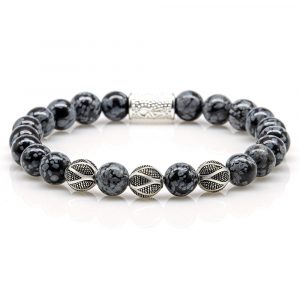 Bead Bracelet Snowflake Obsidian Beads Excelsior Silver 925 Sterling Silver