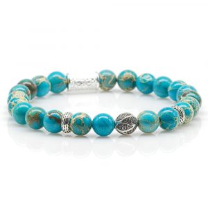Bead Bracelet Blue Sea Sediment Jasper Beads 925 Sterling Silver Monaco