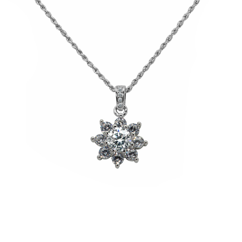 Necklace Cord Chain Diamond Cut Zircon Pendant Star 925 Sterling Silver