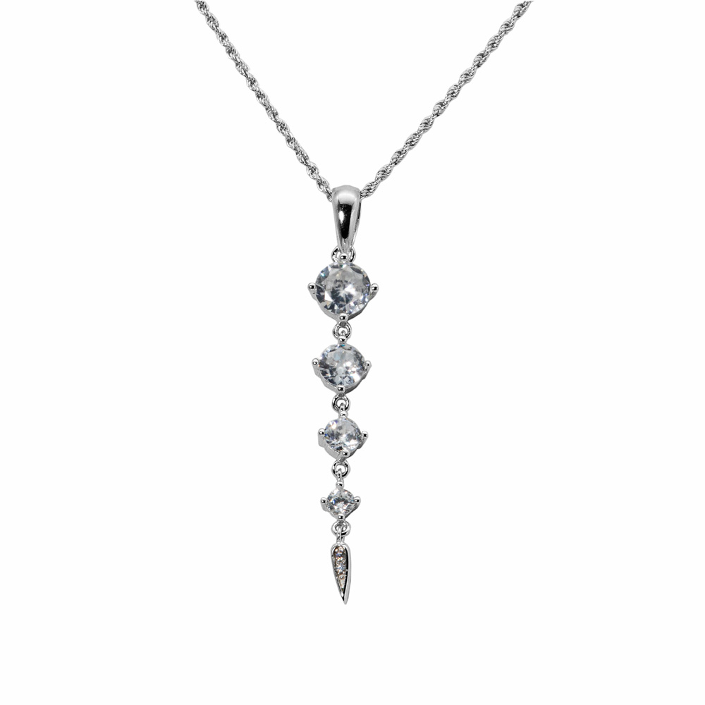Halskette Kordelkette im Diamantschliff Zirkon Anhänger Lang 925 Sterling Silber