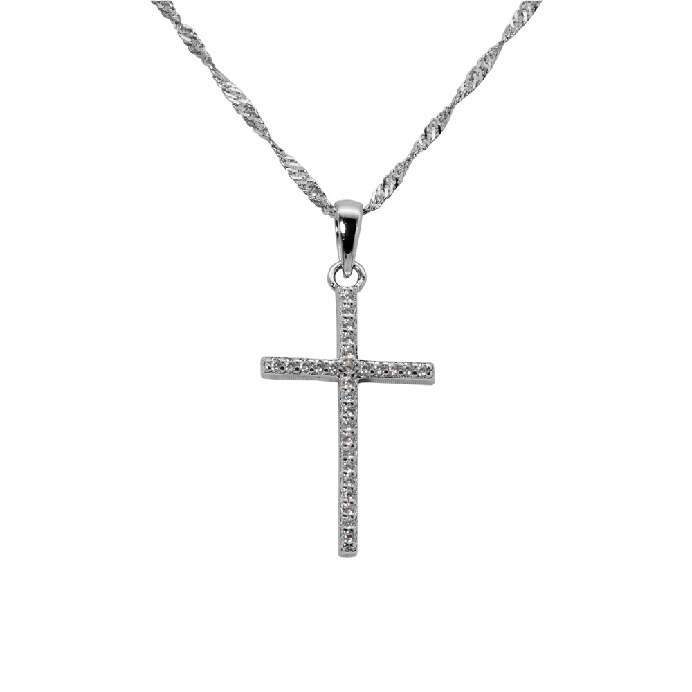 Necklace Twisted Curb Chain Zircon Cross Pendant 925 Sterling Silver