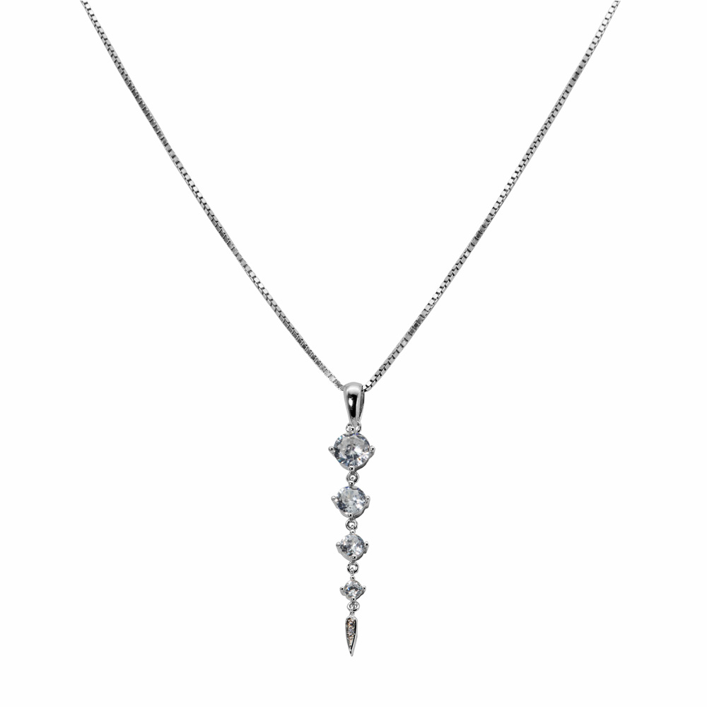 Necklace Venetian Chain Zircon Pendant Long 925 Sterling Silver