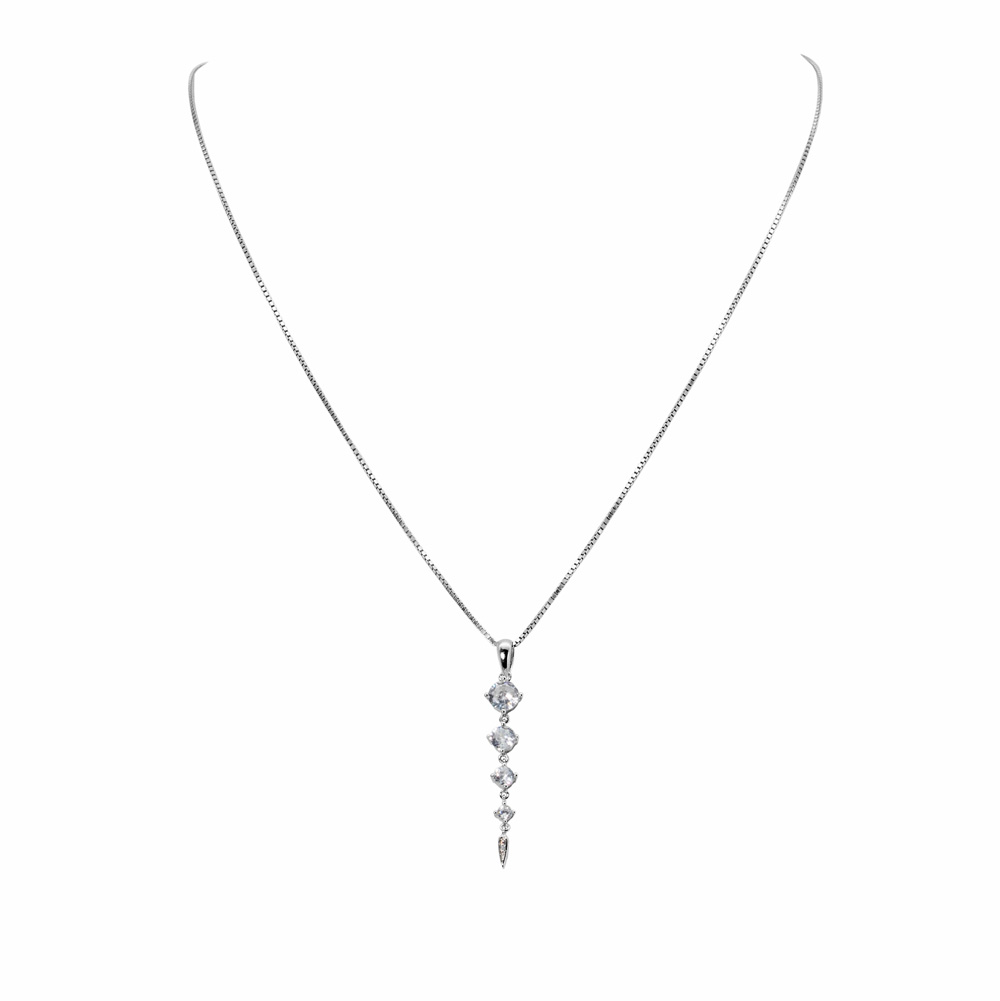 Necklace Venetian Chain Zircon Pendant Long 925 Sterling Silver