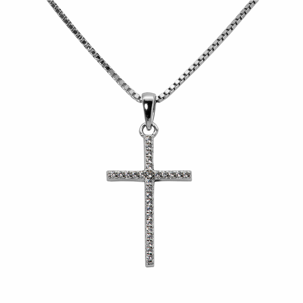 Necklace Venetian Chain Zircon Pendant Cross 925 Sterling Silver