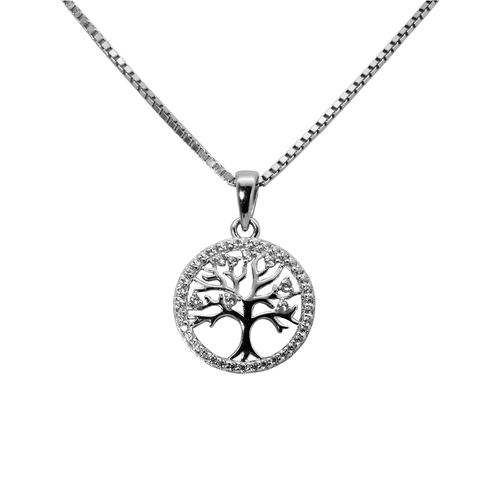 Necklace Venetian Chain Zircon Pendant Tree of Life 925 Sterling Silver
