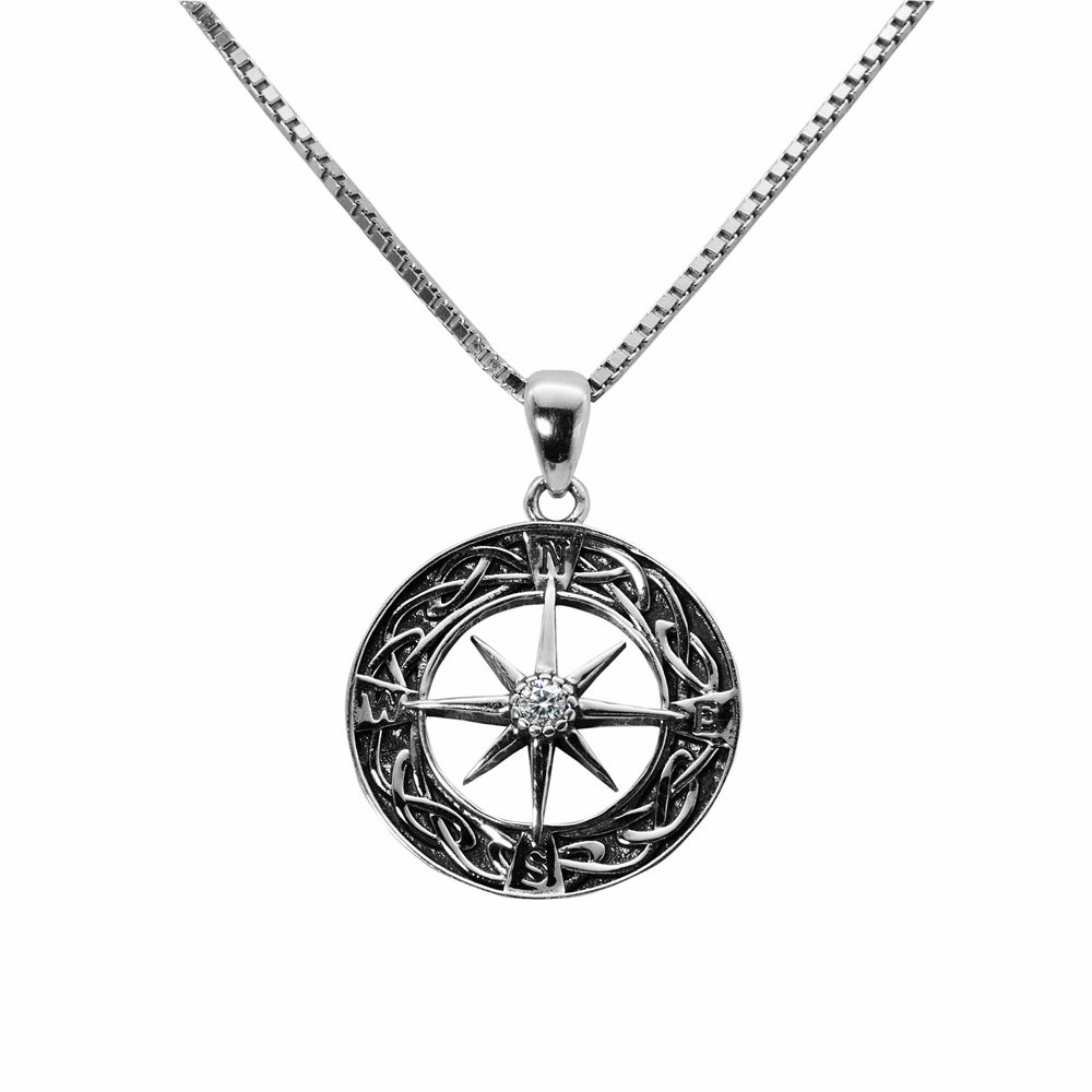 Necklace Venetian Chain Zircon Pendant Compass 925 Sterling Silver