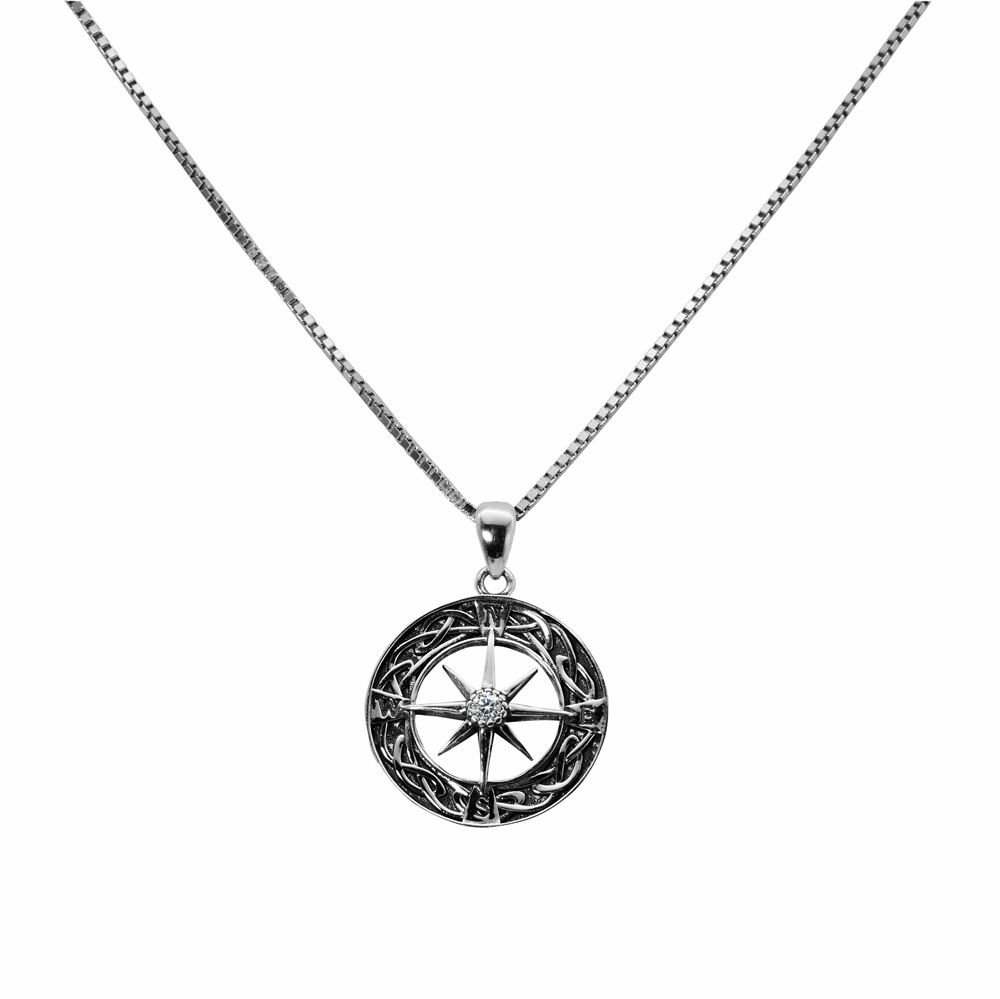 Halskette Venezianer Kette Zirkon Anhänger Kompass 925 Sterling Silber