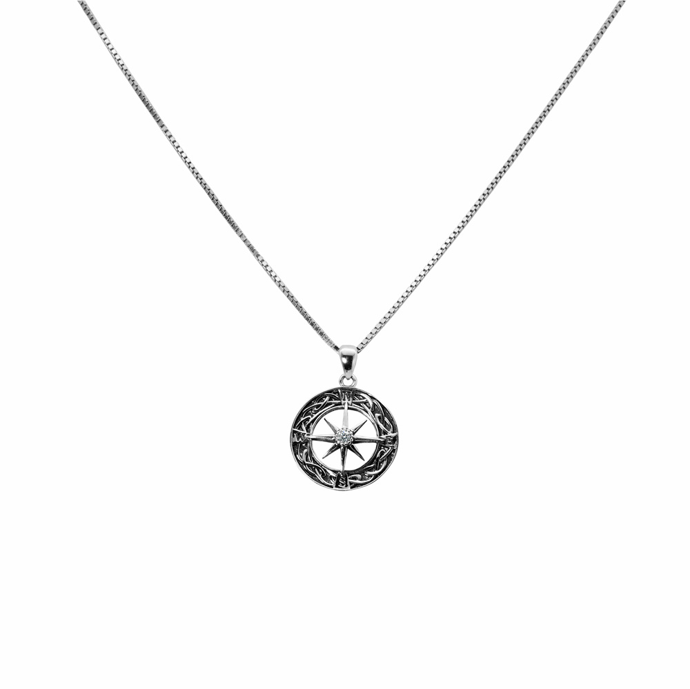 Halskette Venezianer Kette Zirkon Anhänger Kompass 925 Sterling Silber