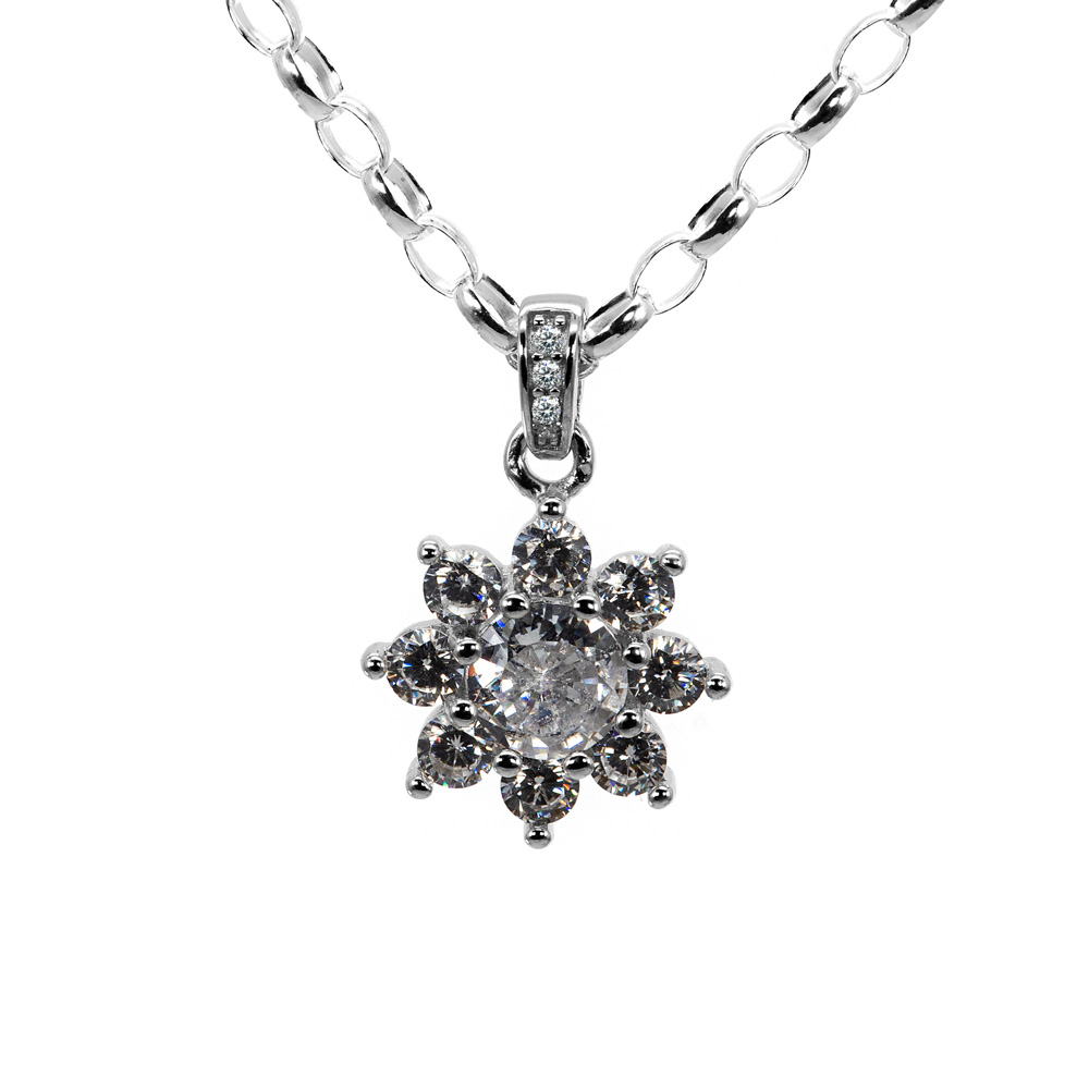 Necklace Rolo Chain Zircon Pendant Star 925 Sterling Silver