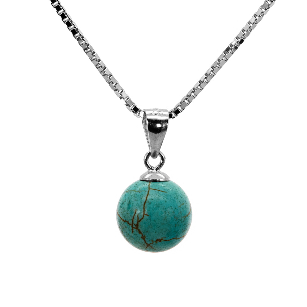 Necklace Venetian Chain Pendant Turquoise Pearl 925 Sterling Silver