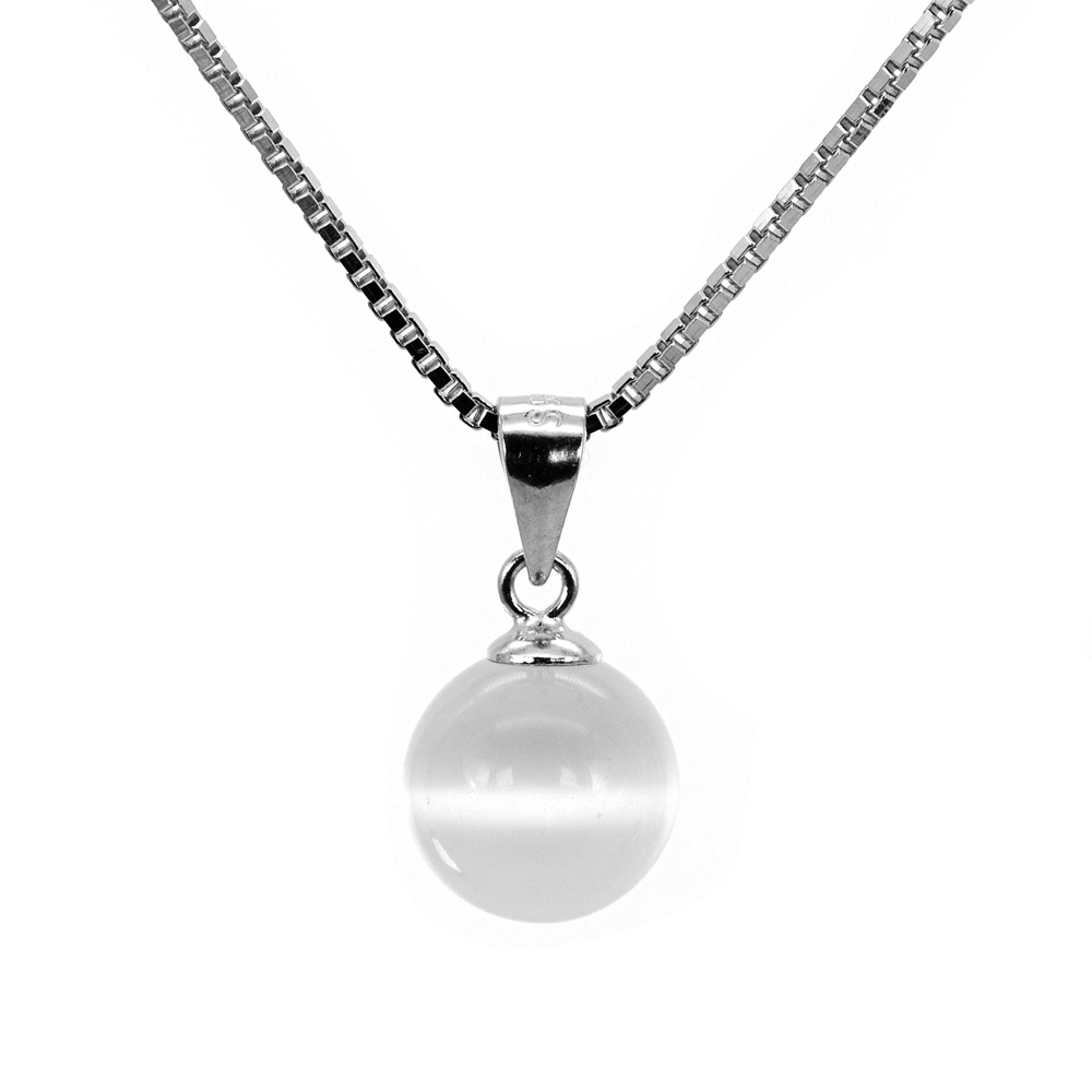 Necklace Venetian Chain Pendant Cat-Eye Pearl 925 Sterling Silver