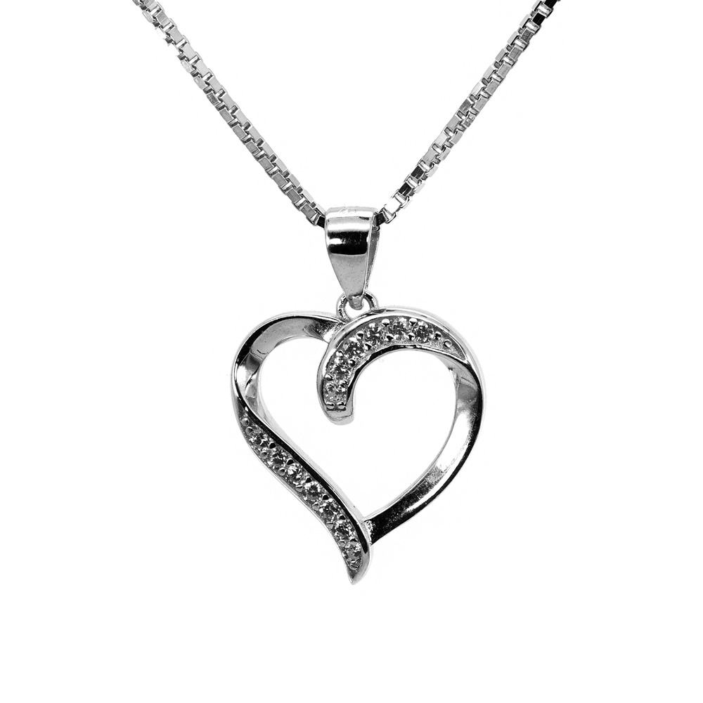 Necklace Venetian Chain Heart Pendant Zircon 925 Sterling Silver