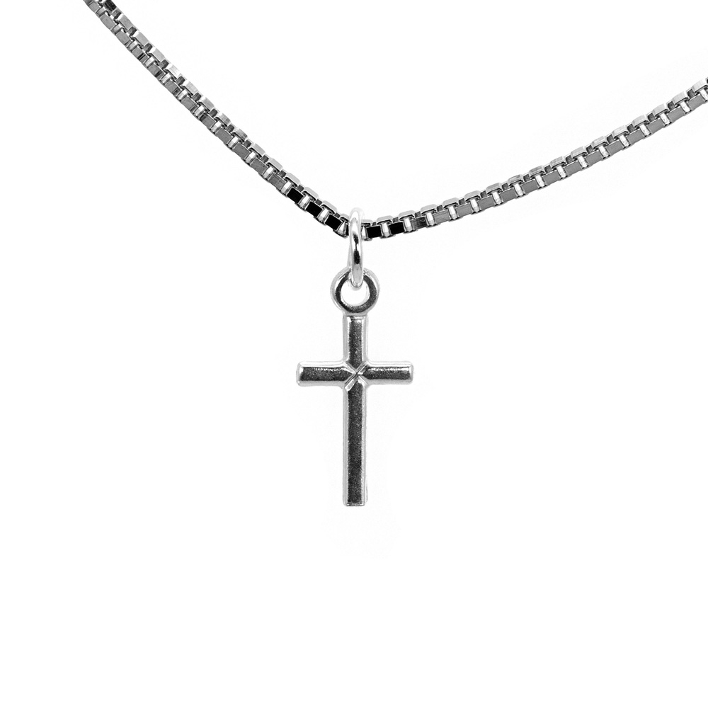 Necklace Venetian Chain with Cross Pendant and Feather 925 Sterling Silver