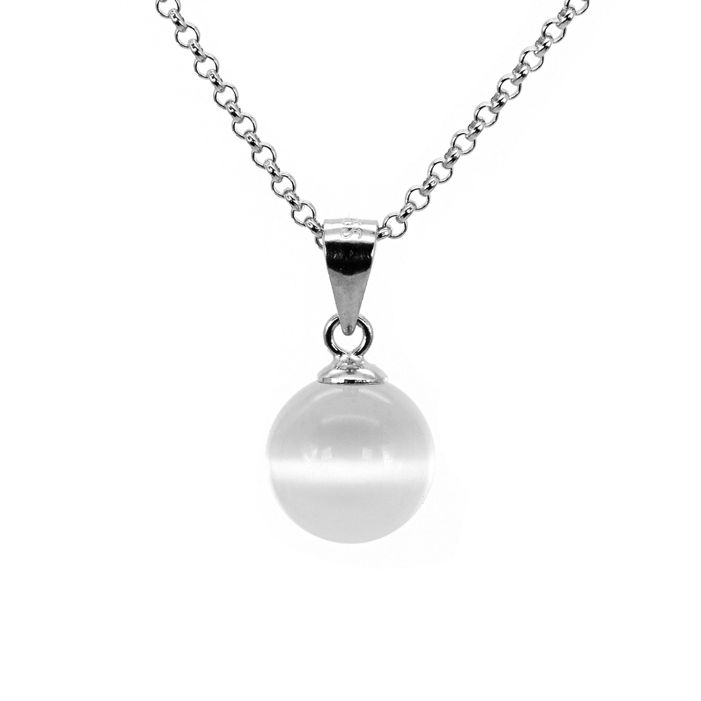 Necklace Anchor Chain Rolo Pendant Cat-Eye Pearl 925 Sterling Silver