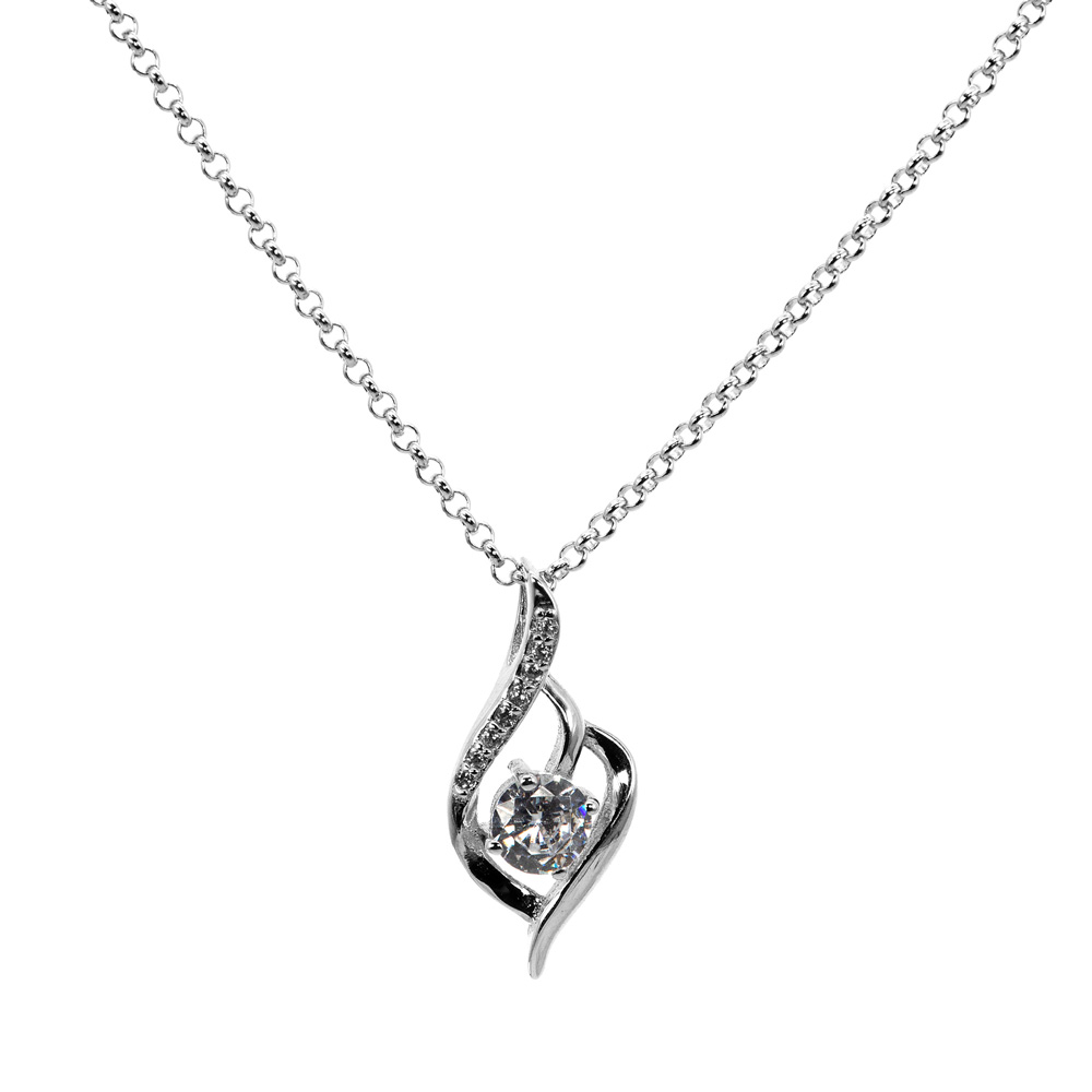 Necklace Anchor Chain Rolo Tear Pendant Zircon 925 Sterling Silver
