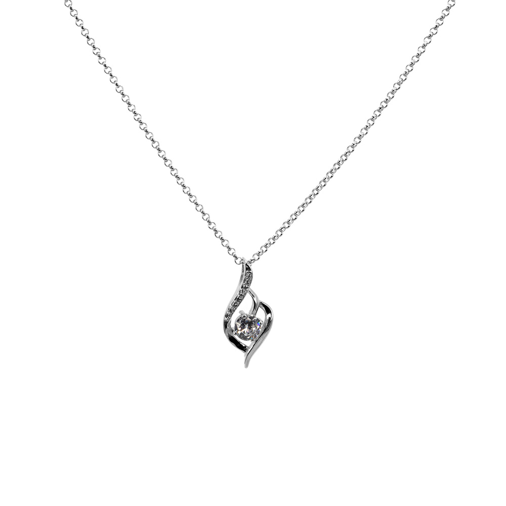 Necklace Anchor Chain Rolo Tear Pendant Zircon 925 Sterling Silver