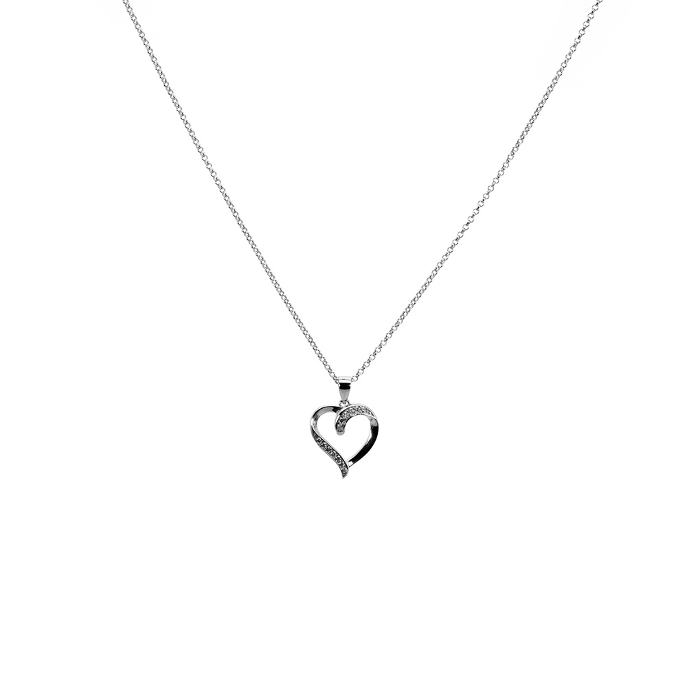Necklace Anchor Chain Rolo Heart Pendant Zircon 925 Sterling Silver