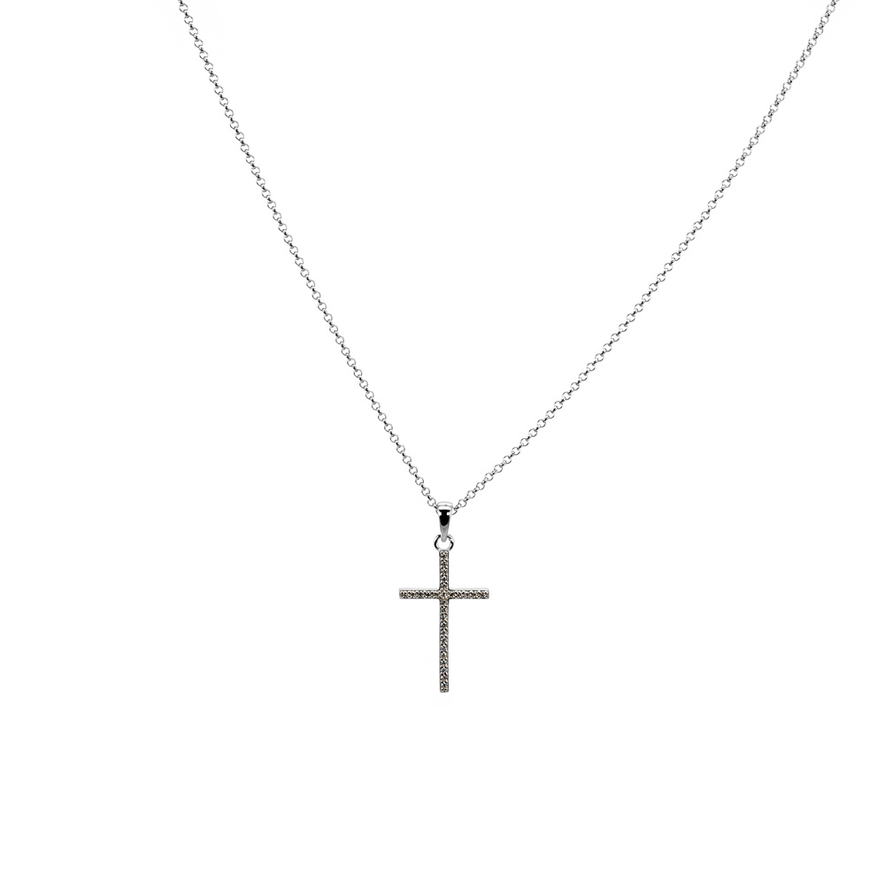 Necklace Anchor Chain Rolo Zircon Cross Pendant 925 Sterling Silver