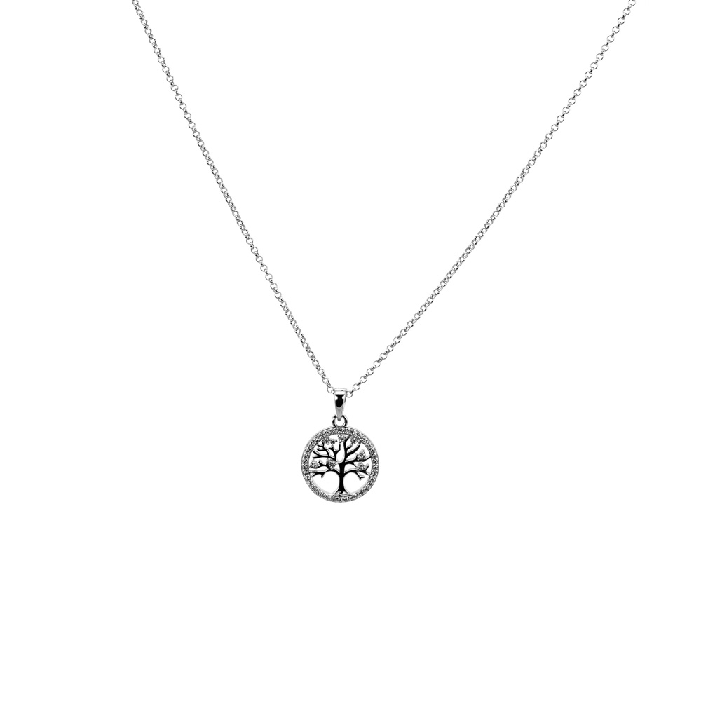 Necklace Anchor Chain Rolo Zircon Pendant Tree of Life 925 Sterling Silver
