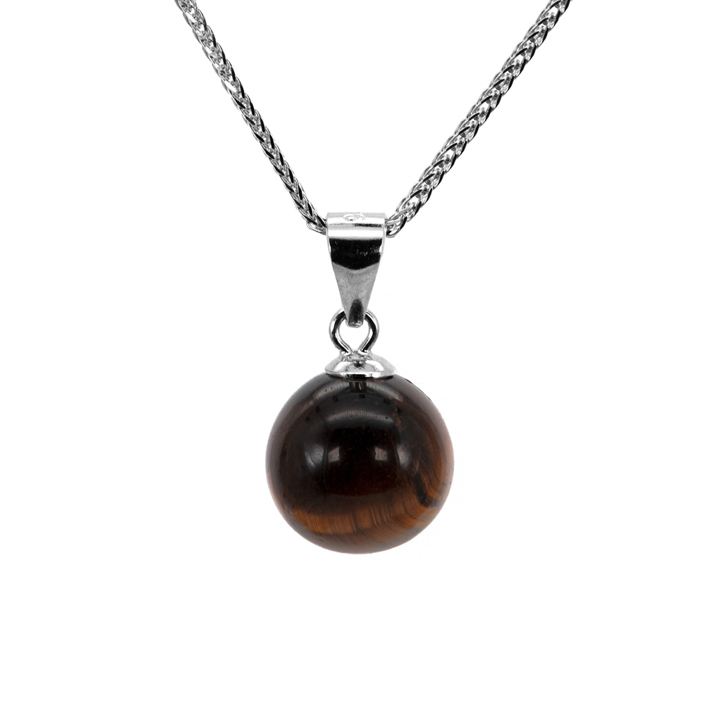 Necklace Chopin Chain Pendant Tiger Eye Pearl 925 Sterling Silver