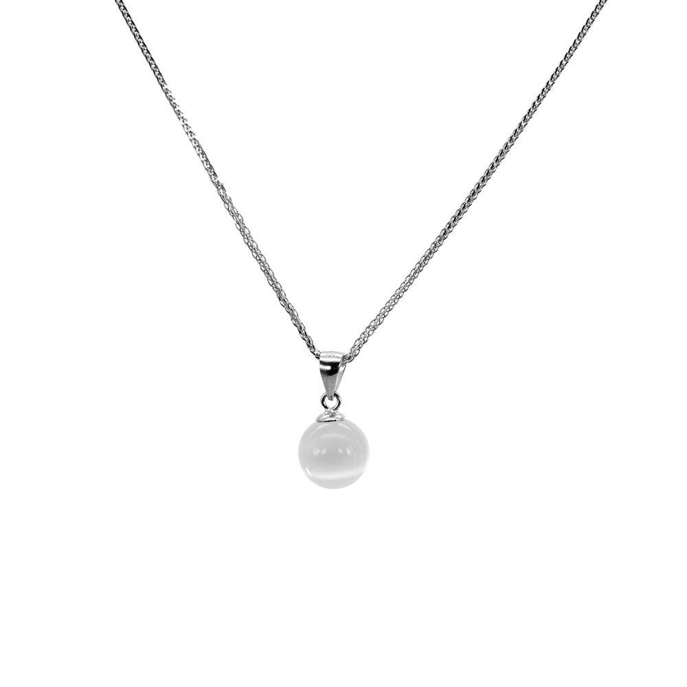 Necklace Chopin Chain Pendant Cat-Eye Pearl 925 Sterling Silver