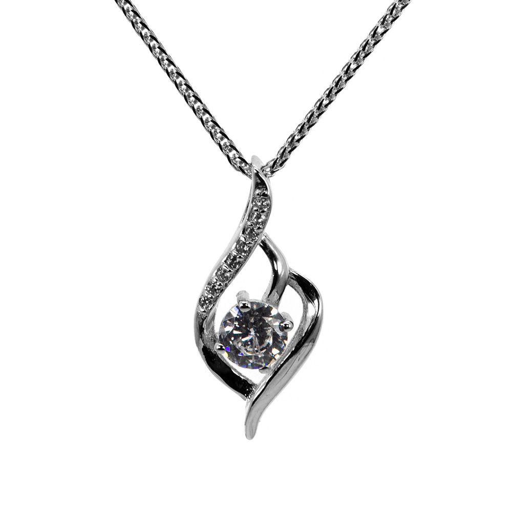 Necklace Chopin Chain Pendant Tear Zircon 925 Sterling Silver