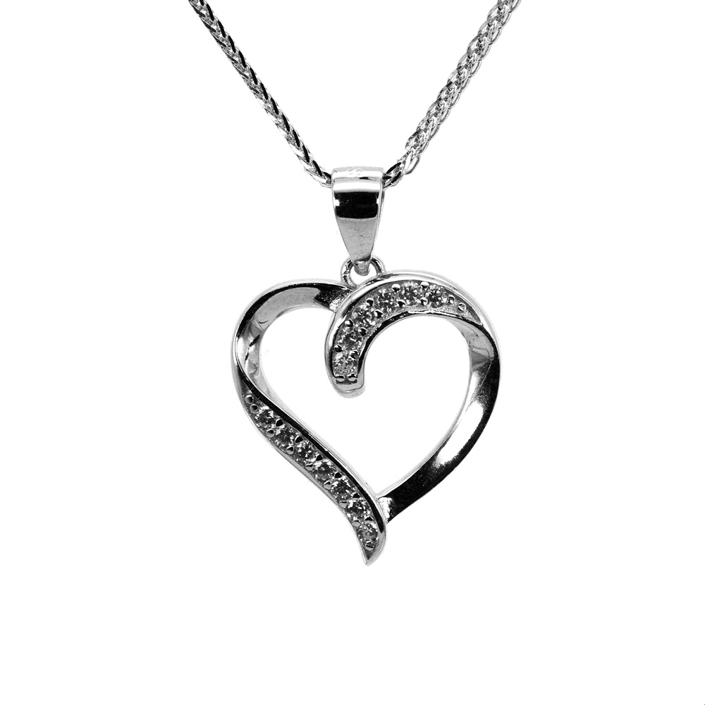 Necklace Chopin Chain Heart Pendant Zircon 925 Sterling Silver