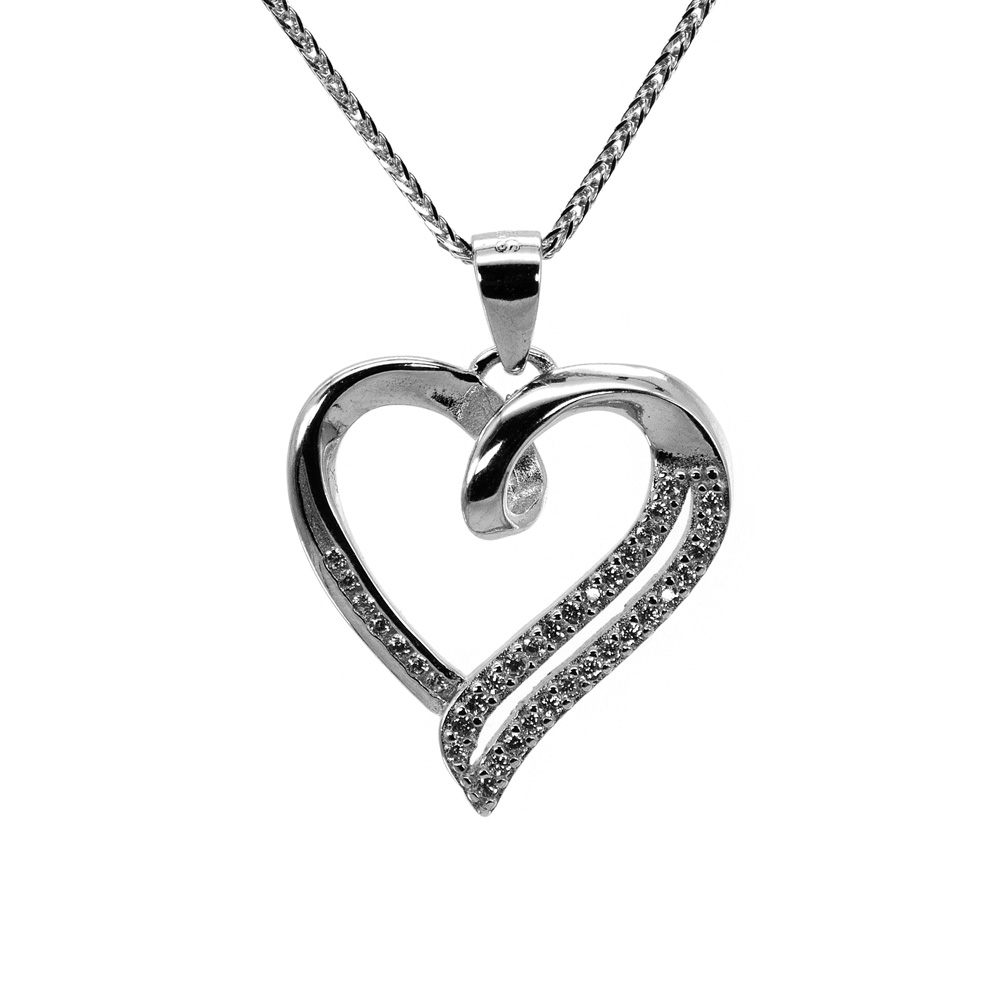 Necklace Chopin Chain Heart Pendant Zircon 925 Sterling Silver