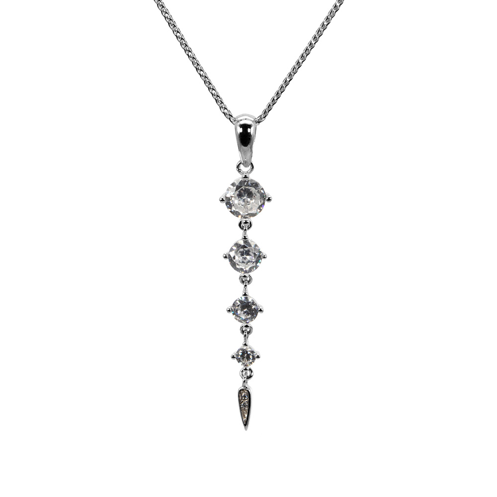 Necklace Chopin Chain Long Zircon Pendant 925 Sterling Silver