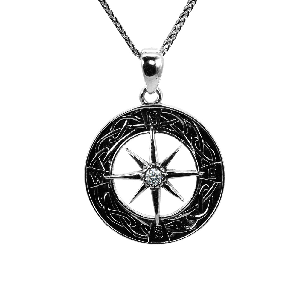 Necklace Chopin Chain Zircon Pendant Compass 925 Sterling Silver