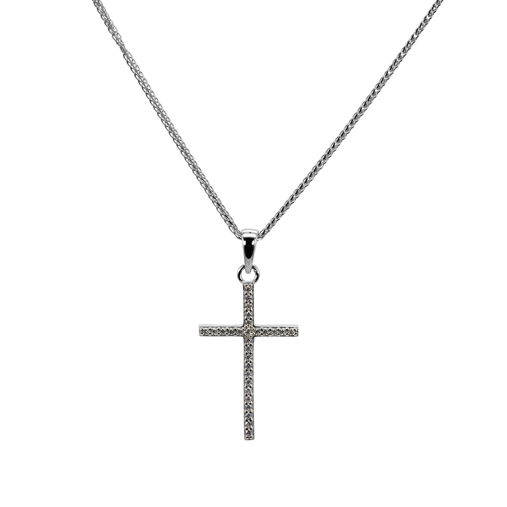 Halskette Chopin Kette Zirkon Anhänger Kreuz 925 Sterling Silber